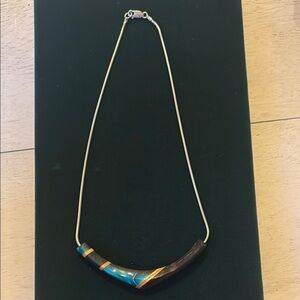 Eclectic Reversible Silver Chain with Wood Carved Design Necklace